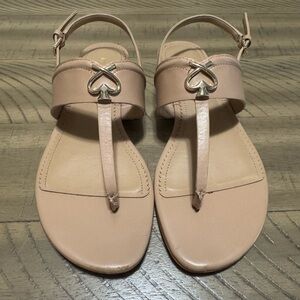 Kate Spade Tan Sandals with T-Strap and Metallic Detail